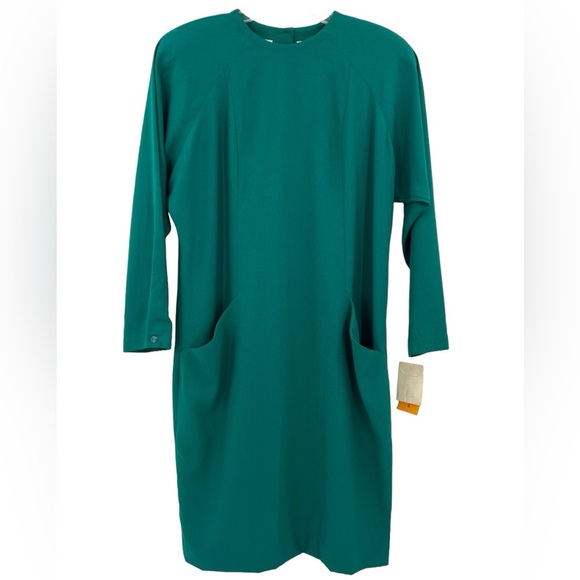 Vintage Liz Claiborne long sleeve scoop neck, midi Kelly green size 8 Dress - Picture 1 of 13